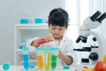 Children Scientist education scientific in laboratory. Medical child learning, Biotechnology,...