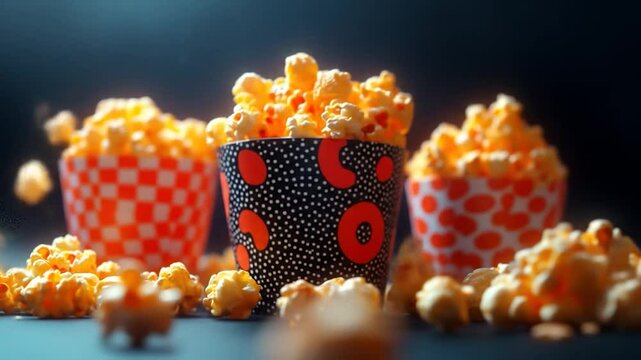 Buttery Popcorn in Festive Cups: A Cinematic Delight