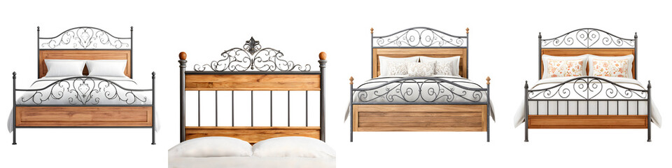 Collection of Rustic Beds with Ironwork Details on White