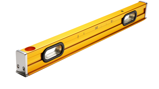 Yellow spirit level tool Isolated on transparent Background  for construction accuracy