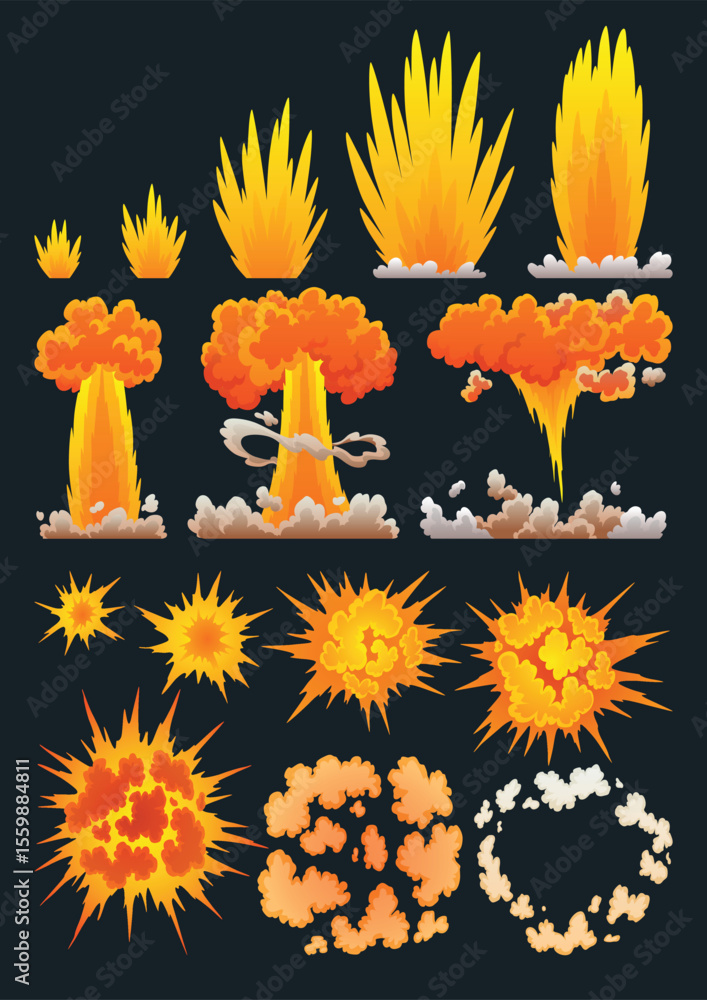 Poster explosion animation. animation for game of the explosion effect. cartoon animation for game. explodi