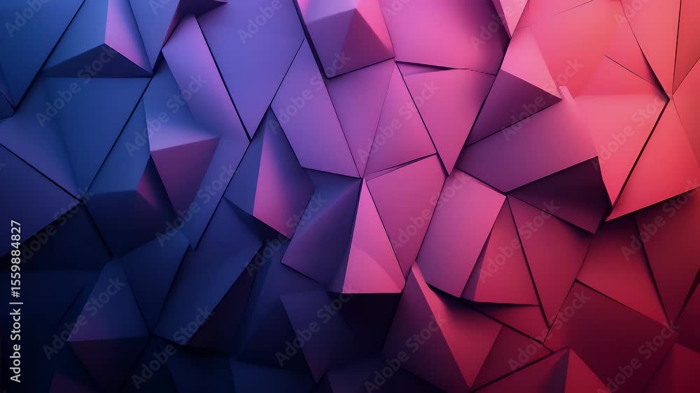 Poster abstract geometric pattern of overlapping triangles in shades of purple and red
