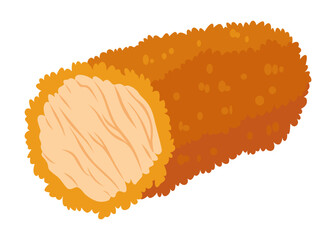 Fried chicken in roll. Crispy fried chicken piece isolated on white background. Beautiful delicious in cartoon style. Fresh fast food fry meat