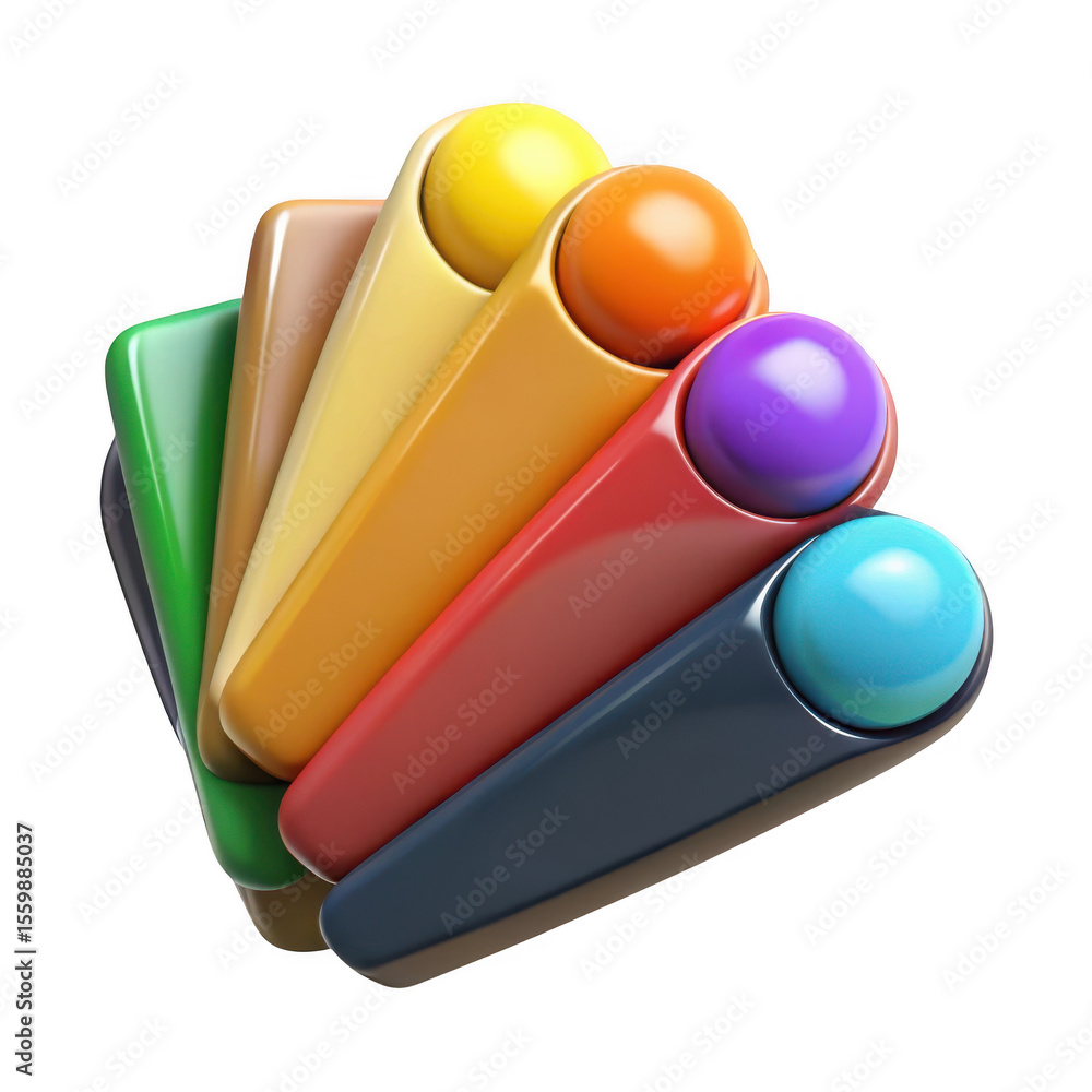 Poster 3d colorful abstract shapes fan isolated on transparent background