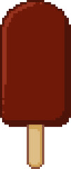 Chocolate popsicle in pixel art style on white background. Minimal and nostalgic sweet summer dessert. Vector illustration.