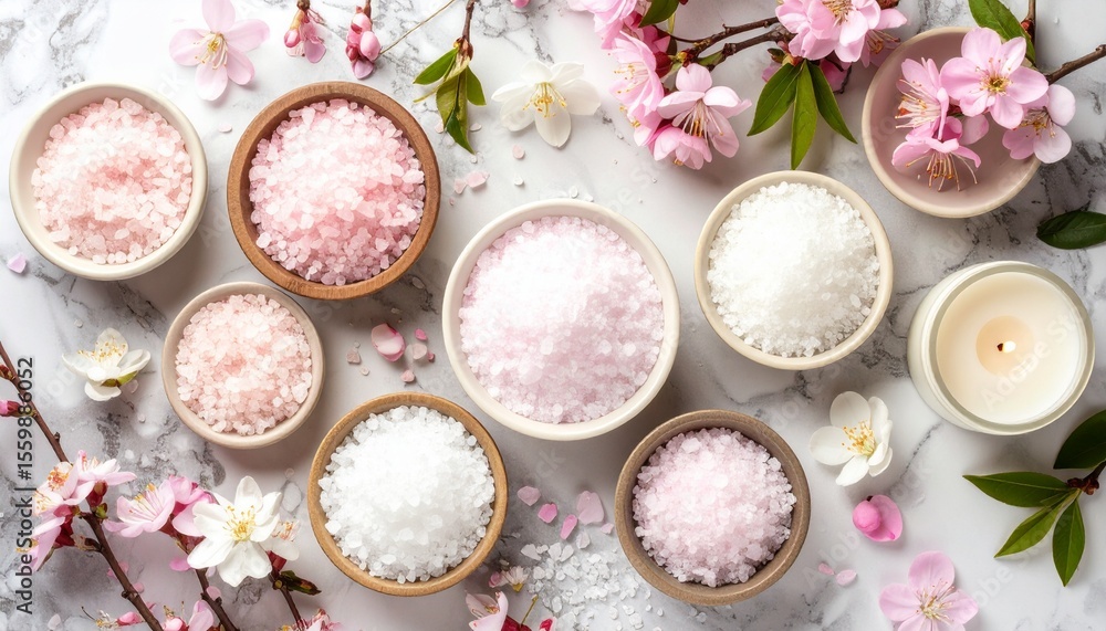 Aufkleber charming display of spa items featuring bath salts on a soft pastel background setting