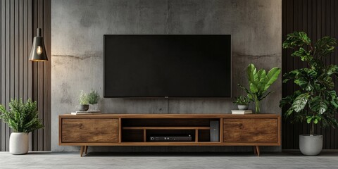 A large wooden entertainment center with a black television on top