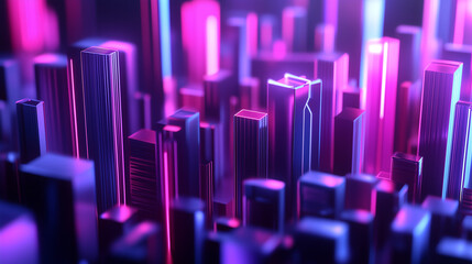 Obraz premium Futuristic cityscape with glowing neon lights and geometric architecture, embodying a vision of advanced urban harmony. ﻿