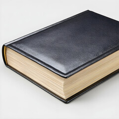 Obraz premium A closed black hardcover book with thick aged paper pages and a textured cover