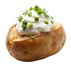 Baked Potato with Sour Cream on White Background