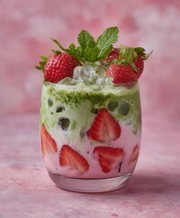 strawberry iced matcha latte