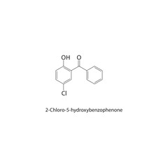 2-Chloro-5-hydroxybenzophenone skeletal structure. Phenolic ketone compound schematic illustration. Simple diagram, chemical formula.
