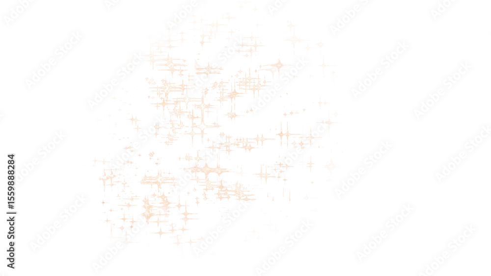 Poster transparent background: scattered subtle orange and peach sparkling light particles, creating a soft