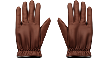 Pair of stylish brown leather gloves are displayed Isolated on transparent Background