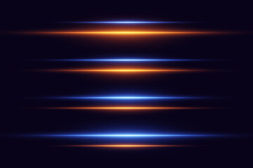 Futuristic glowing horizontal lines of neon light reflection.
