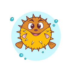 Cute Cartoon Pufferfish with Bubbles