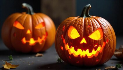 Intricately Carved Spooky Pumpkins with Spiderwebs Perfect Halloween Decor for Autumn Celebrations.  These creepy, yet festive gourds add a touch of spooky fun to your fall festivities.