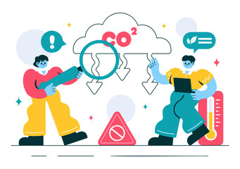 Carbon Dioxide or CO2 Vector Illustration Emphasizing the Importance of Saving Planet Earth from Climate Change in a Flat Style Cartoon Background