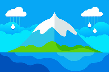 Serene Mountain Landscape Rain, Clouds, and Island Reflection