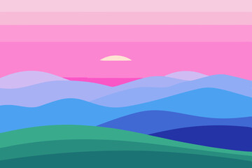 Obraz premium Serene Sunset Pastel Mountainscape Illustration