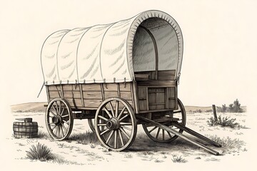 Vintage Covered Wagon Illustration Classic Silhouette Western Transport its vary Old
