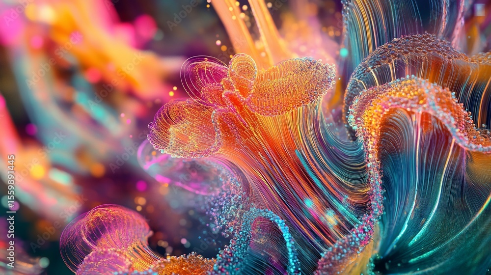 Fototapete vibrant digital rendering with luminous fiber optics and bokeh illumination