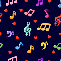 Cute colorful musical notes seamless pattern background