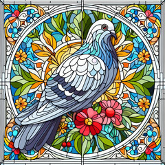 STAINED ART GLASS OF ANIMAL ILLUSTRATION