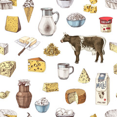 Seamless pattern with dairy products