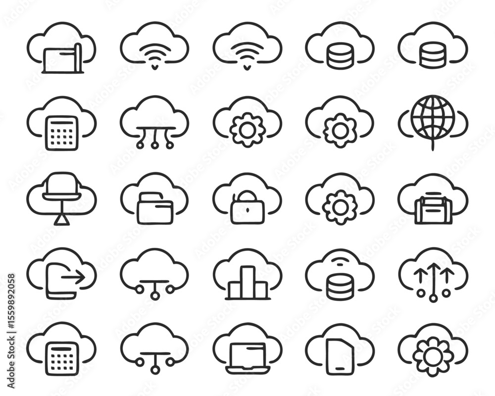 Aufkleber a comprehensive collection of forty sleek and modern thin line symbols representing various aspects 