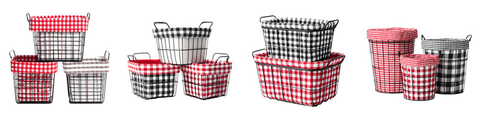 Obraz premium Gingham Pattern Fabric Basket Set - Storage Solutions