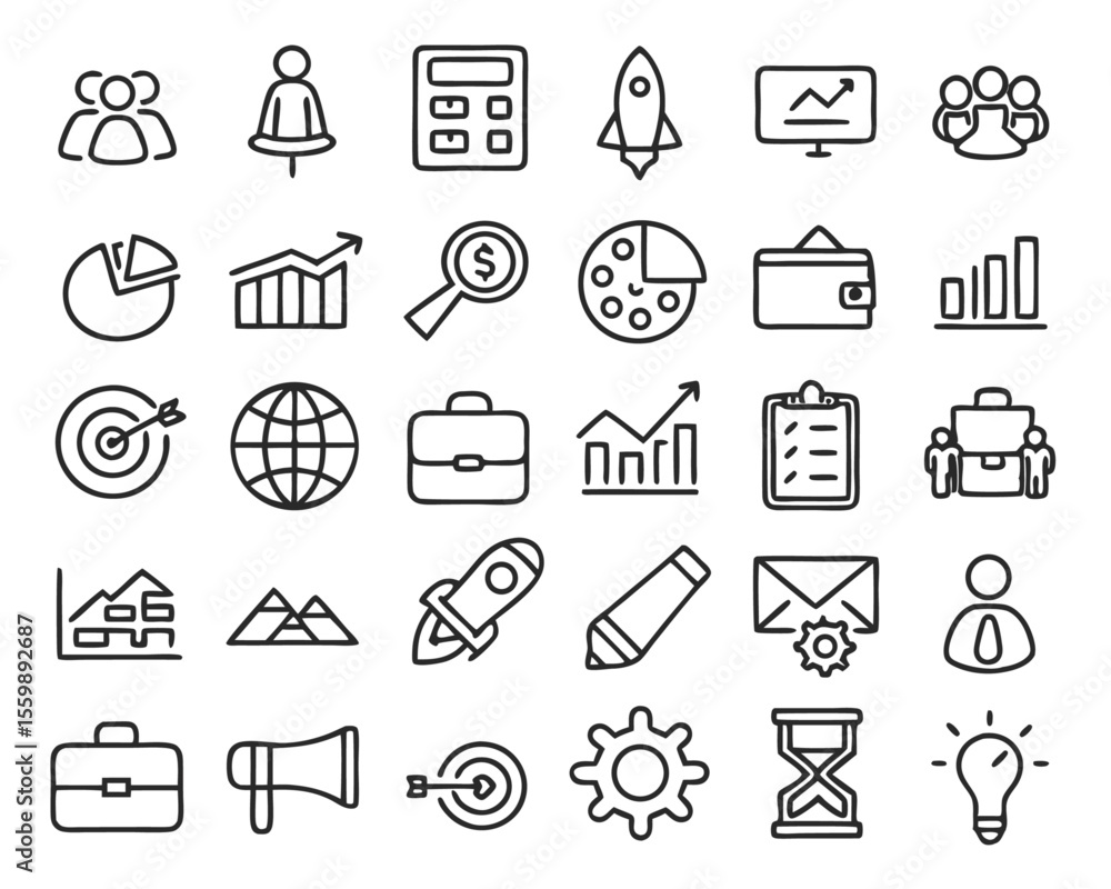 Poster a comprehensive collection of modern business and corporate thin line graphics for professional bran