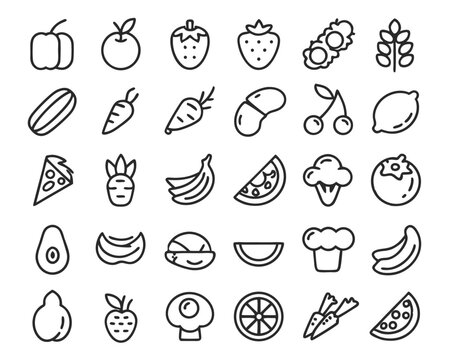 Comprehensive collection of healthy eating and nutritional guidance symbols for wellness and diet planning applications