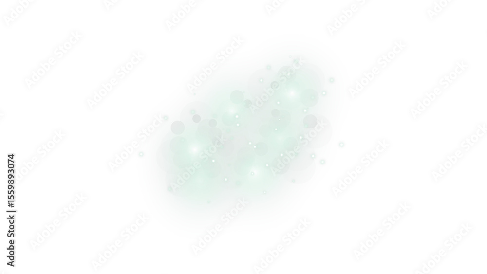 Poster ethereal light green particle cluster with gentle sparkles on a transparent background, ideal for dr