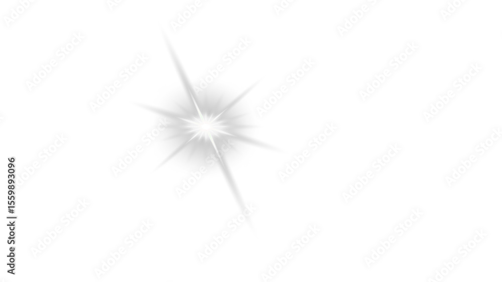 Poster sharp white star sparkle with defined rays on a transparent background, perfect for adding intense s