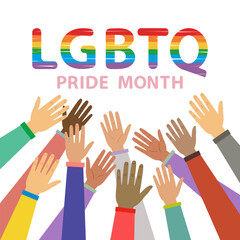 Hands and Rainbow Pride Lgbt. Celebrates LGBT pride month. Illustration, Poster, Vector , Background or wallpaper. Illustration Vector Cartoon.