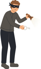 Burglar Carrying Flashlight and Key

