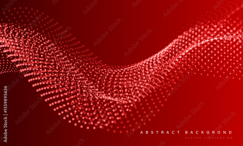 Poster Abstract white mesh particles wave curve overlap technology network digital on red background vector