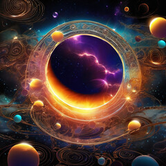 Solar Eclipse in Vapor Light Style: Digital Collage Art