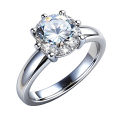 Diamond Ring with Sparkle on White Background