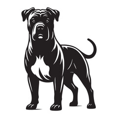 A courageous Dogo Argentino black vector artwork, showing the breed's presence - Dogo Argentino silhouette - Dogo Argentino Vector - Silhouette of Dogo Argentino - dog silhouette

