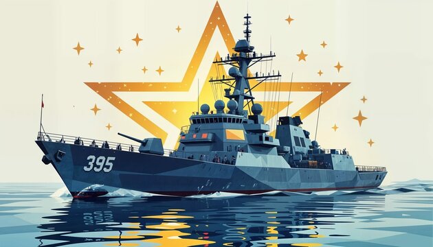 Cyberpunk Military Warship with Low-Poly Design and Neon Accents.