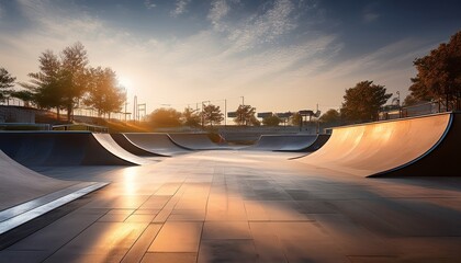 Obraz premium empty skatepark with ramps, half-pipes, urban extreme sport setting