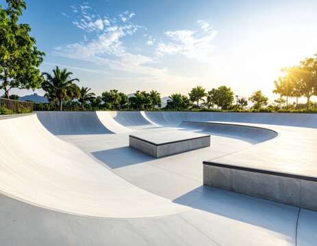 empty skatepark with ramps, half-pipes, urban extreme sport setting - Powered by Adobe