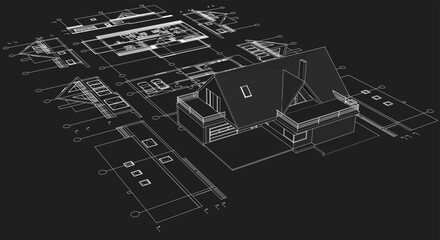 house architecture plan 3d illustration