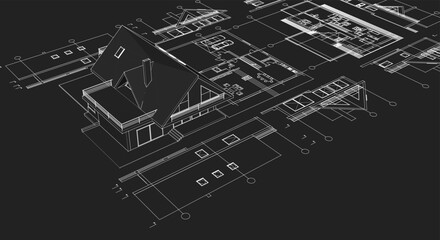 house architecture plan 3d illustration