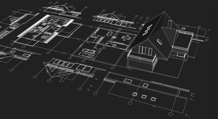 house architecture plan 3d illustration