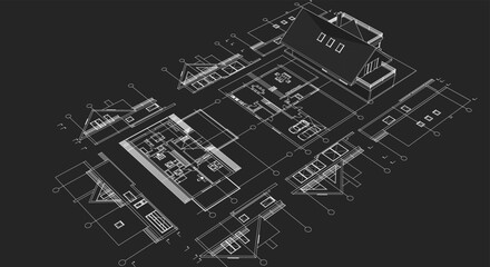 house architecture plan 3d illustration