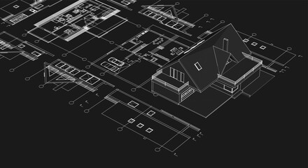 house architecture plan 3d illustration