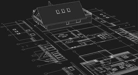 house architecture plan 3d illustration